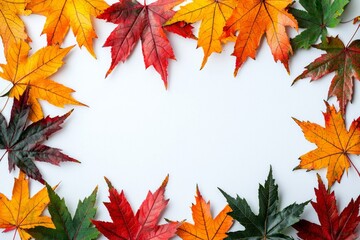 Autumn Maple Leaves Flat Lay White Background created with Generative AI