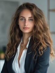 Wall Mural - Woman in business suit with natural hair and blue eyes.