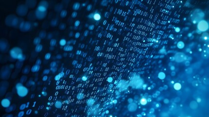 Digital binary code background with a bokeh effect, symbolizing data technology and information exchange in the digital age