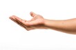 © darshika - Holding or offering. Outstretched male hand  man keeping empty palm on white isolated background