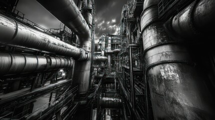 Poster - Industrial Pipes and Infrastructure in a Monochrome Setting