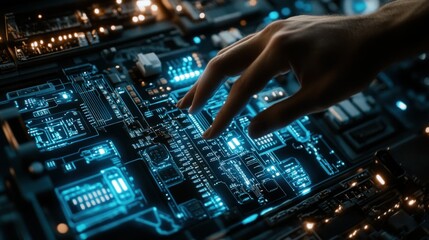 Poster - Hand Interacting with Glowing Circuitry