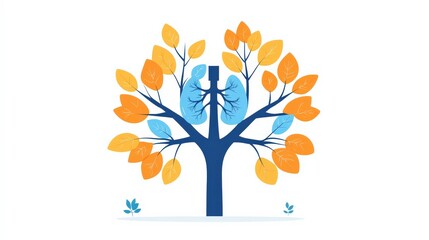 Wall Mural - lung and bronchial tree, simple forms, minimal flat design illustration on white background, copy sp