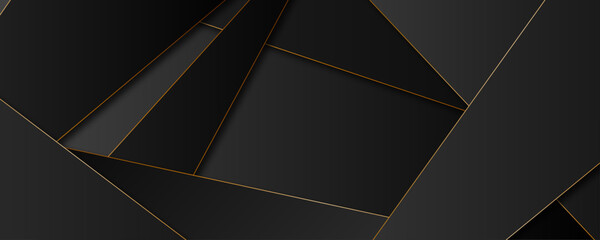 Black and gold abstract luxury geometric background. Abstract template dark triangles diagonal background with golden line. Modern black abstract stripe line diagonal business presentation background