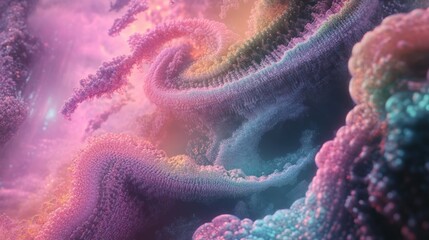 Poster - Abstract Close-Up of Pink, Teal, and Yellow Swirling Formations