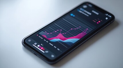 Wall Mural - graph with upward trend on mobile screen, minimalist style, flat design illustration on white backgr