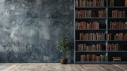 Wall Mural - Front view of greeting card on bookshelf and grey wall