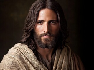 portrait of a handsome long-haired man with a beard in traditional tunic