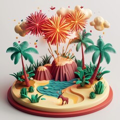 Isometric Illustration of 3d Tanzania with firework in new year icon