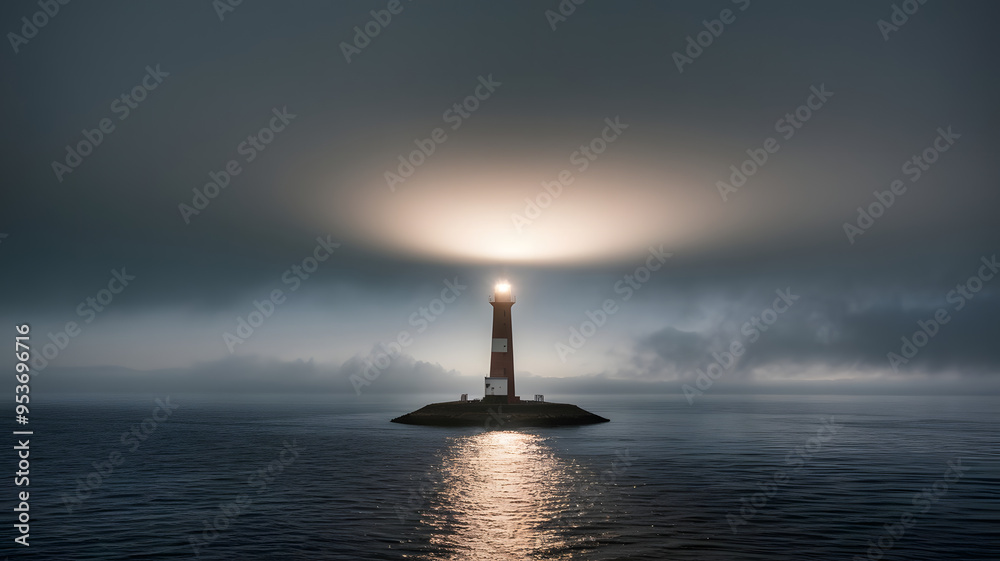Beacon of Hope: Lighthouse Beam Cutting Through Fog to Reveal Calm ...