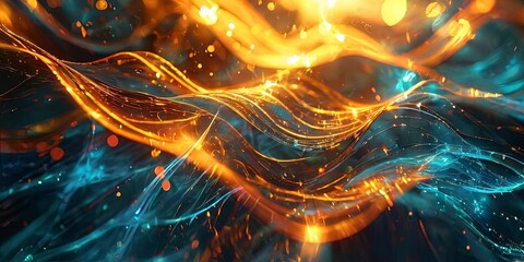 Poster - A colorful, abstract image of a wave with orange and blue streaks