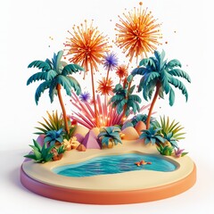 Wall Mural - Isometric Illustration of 3d Tonga with firework in new year icon