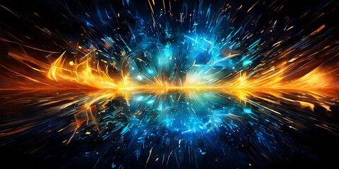 Wall Mural - A colorful, abstract image of a blue and orange explosion