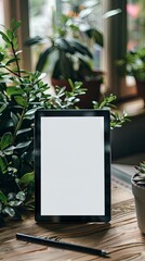 Wall Mural - Tablet with white screen on the table