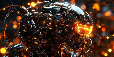 Poster - A robot with a glowing head and a black body