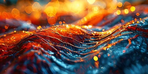 Aufkleber - A colorful, abstract image of a wave with a red and blue background