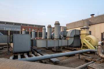 Sticker - Industrial Rooftop Ventilation System at Sunset