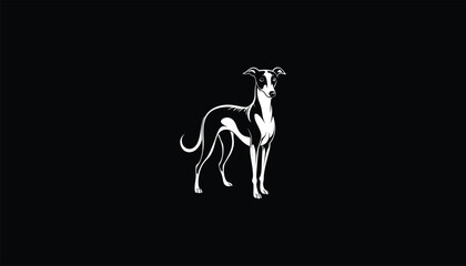 Wall Mural - Realistic Vector Whippet Dog Design, Circular Graphic, White Outline, Black Background,