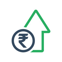 Wall Mural - rupee coin and green arrow, positive economic dynamic concept, indian currency increase exchange rate indicator