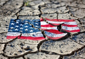 Canvas Print - American Flag on Dry Cracked Earth