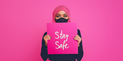 Pandemic background with hijabi woman and 