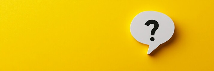 Poster - Speech bubble with a question mark on a bright yellow background. Concept of inquiry, communication, and curiosity.