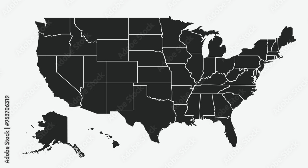 USA map isolated on white background. United States of America map. US ...