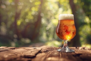 tree glass beer on wood background with copyspace