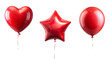 © Olga - Red colored round and star, heart shapes 3d birthday foil helium balloons flying. Clear present inflatable decoration template. Cut out png file.