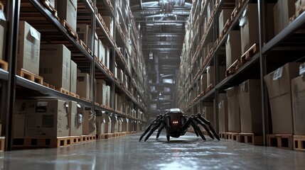 Poster - Robotic Spider in a Warehouse Aisle