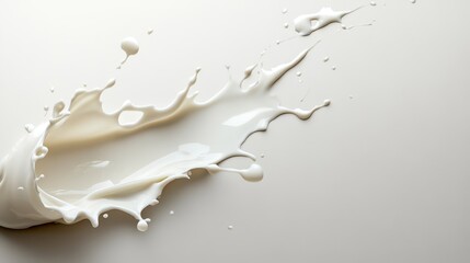 A dynamic splash of milk against a white background, creating a clean and smooth abstract design in motion.