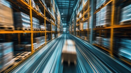Poster - Fast-Moving Conveyor Belt in a Warehouse