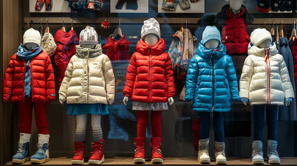 Wall Mural - Winter children's clothing in the store