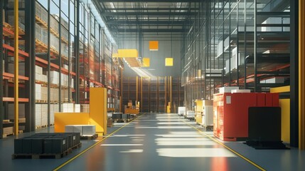 Wall Mural - Empty Warehouse Interior with Sunlight Streaming Through Windows