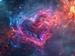 glowing heart amid cosmic explosion
