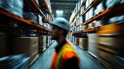 Poster - Blurred Motion of Worker Walking Through a Warehouse