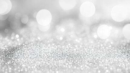 Sticker - white and silver glitter background with space for text, white and grey glitter bokeh . white bokeh blur circle variety Dreamy soft focus wallpaper backdrop,Christmas snow or anniversary banner 