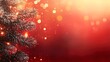 © Thanthara - Christmas background with xmas tree and sparkle bokeh lights on red canvas background. Merry christmas card. Winter holiday theme. Happy New Year. Space for text.