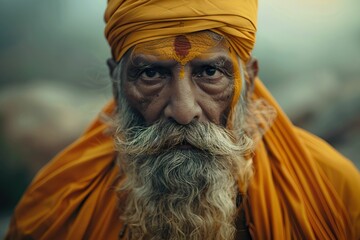 Wall Mural - Indian sadhu in saffron robes