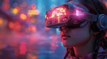 Poster - Generate an educational illustration showcasing the use of VR goggles, AI animations, and spinning holograms in STEM education and interactive