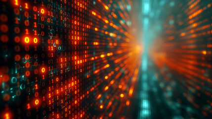 Fototapete - Digital binary code matrix background ,data flow,data lake,big data concept.