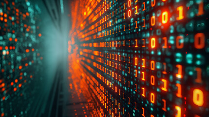 Fototapete - Digital binary code matrix background ,data flow,data lake,big data concept.