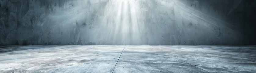 A large empty room with a light shining on the floor