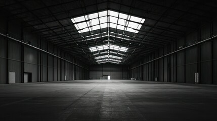 Poster - Empty Industrial Warehouse with Skylight and Concrete Floor