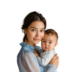 Poster - Portrait of a smiling mother hugging her baby, isolated on transparent background