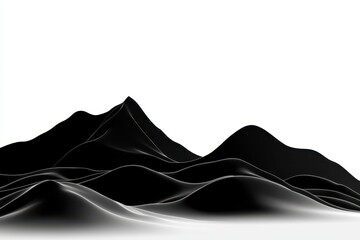 Wall Mural - Abstract black and white landscape with smooth curves and peaks.