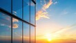 © CALMANDRELAX STUDIO - Modern building reflecting a colorful sunset with vibrant sky and clouds, perfect for showcasing architecture and nature.