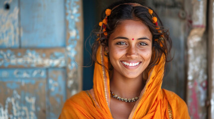 Wall Mural - young indian rural woman wearing sari