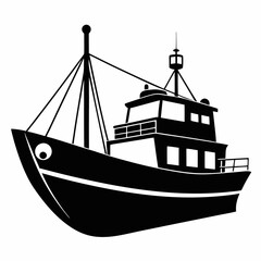 Wall Mural - Fishing ship Black silhouette