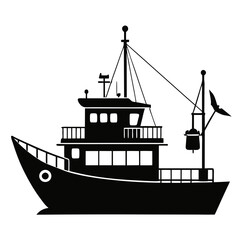 Wall Mural - Fishing ship Black silhouette